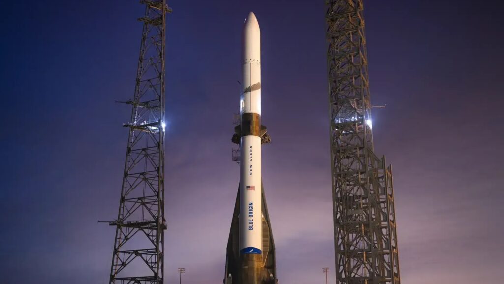 Lançamento da primeira missão do New Glenn, novo foguete gigante da Blue Origin, ganha data para esta sexta-feira (10) • Divulgação/ Blue Origin
