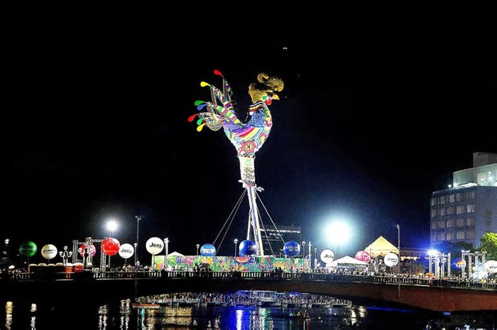 Carnaval no Recife: feito de material reciclado, Galo Gigante reúne multidão