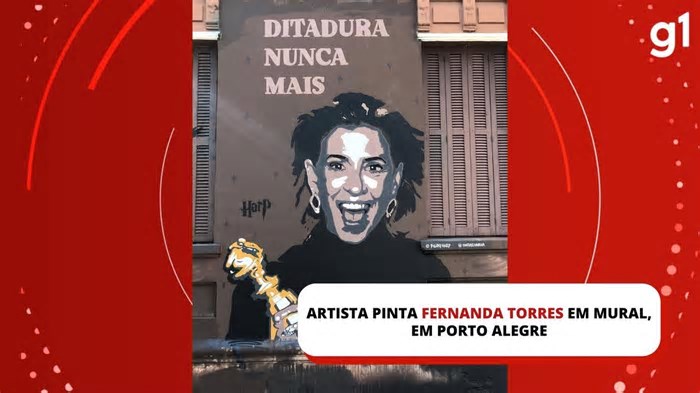 Desenho em mural, inspiração de drink e miniatura em Gramado: fenômeno cultural, Fernanda Torres ganha homenagens no RS