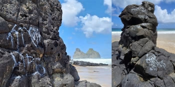 Homem que pichou rochas em Fernando de Noronha é multado e expulso de ilha