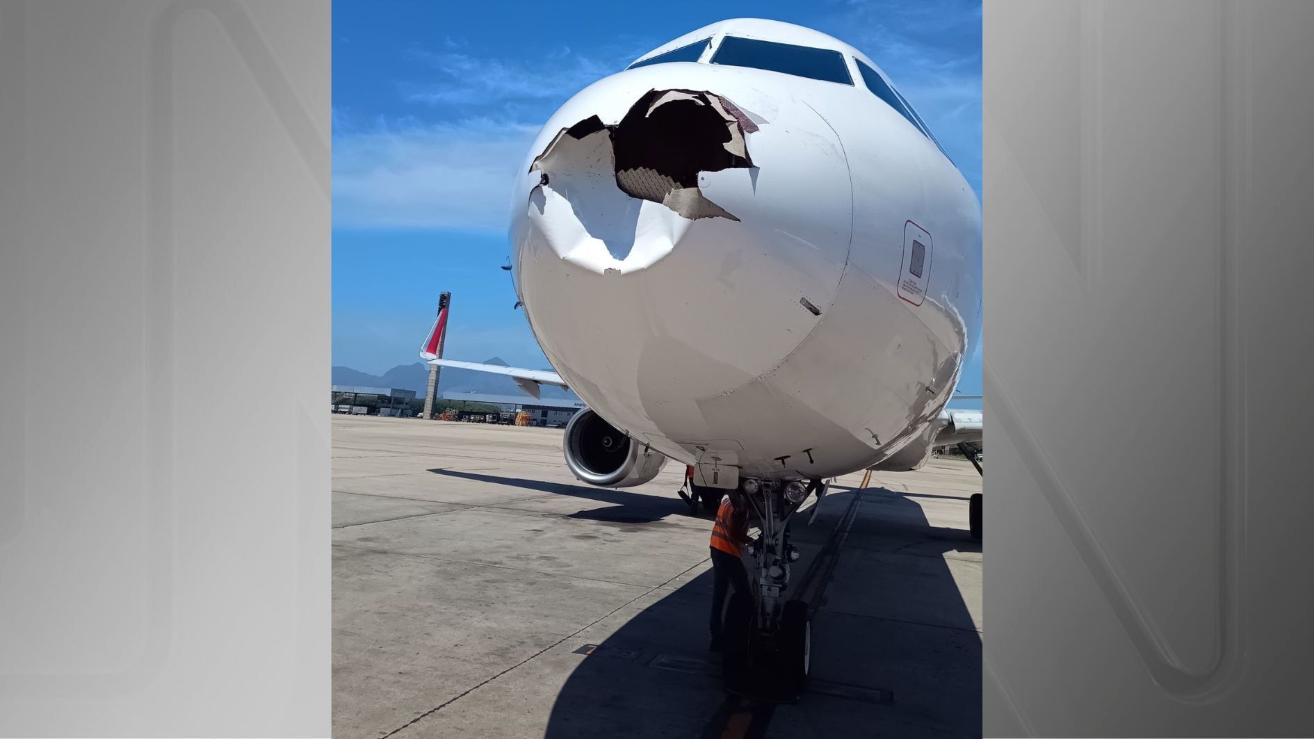 Avião que teve bico destruído após bater em ave voltou a voar