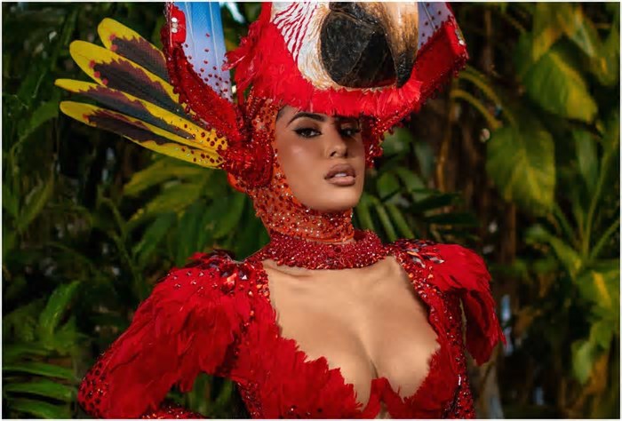 Após término, Isabelle Nogueira presta homenagem à ave amazônica em ensaio de Carnaval