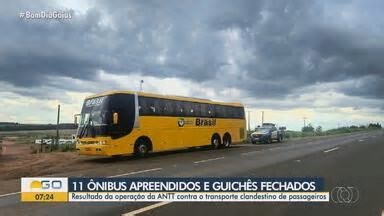 Bom Dia GO. Operação contra transporte clandestino de passageiros apreende 11 ônibus e fecha guichê