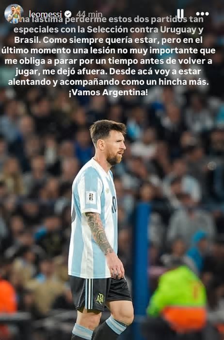 Messi reage à ausência na convocação da Argentina: 'É uma pena'