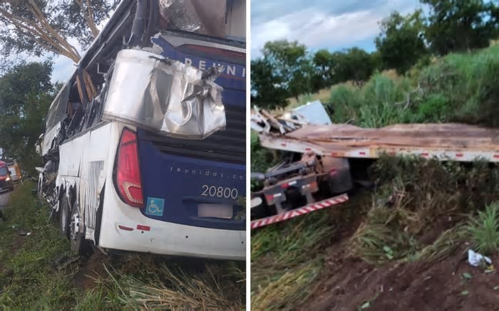 Passageiro de ônibus morre após acidente com caminhão em rodovia de Goiás