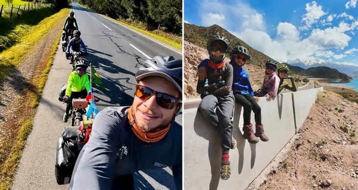 Família com 3 crianças pedala 7 mil km do Peru à Argentina!