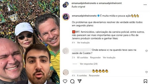 Deputado critica presença de Mauro Mendes em ato pró-Bolsonaro no Rio