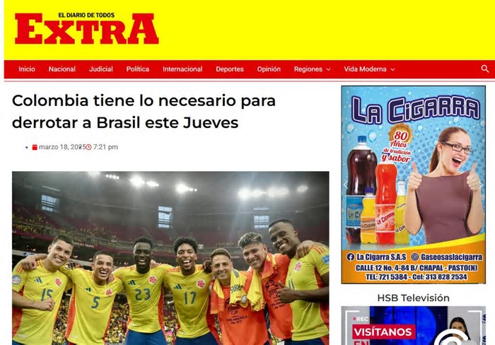 Jornal colombiano crê em favoritismo da Colômbia: 'Tem tudo para derrotar o Brasil'
