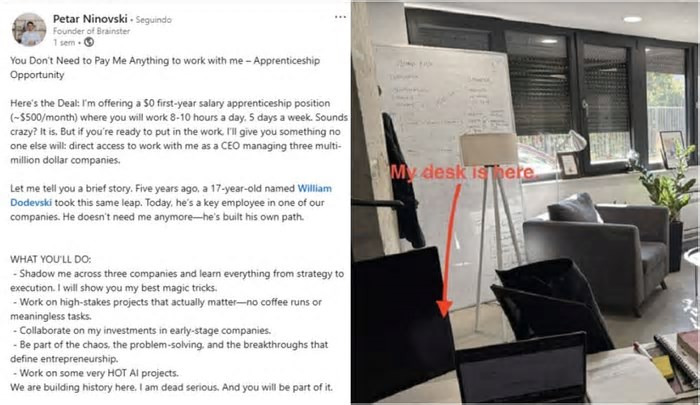 Fundador de empresa de tecnologia oferece estágio sem salário em troca de 'experiência' e é criticado nas redes