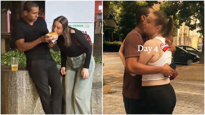 VÍDEO: Francesa morde lanche de desconhecido em rua de BH para ‘pegadinha’ e se apaixona