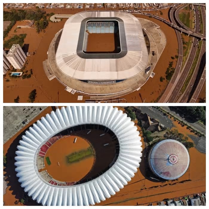 Arena do Grêmio e Beira-Rio um ano depois: veja como ficaram os estádios tomados pela água durante as enchentes no RS