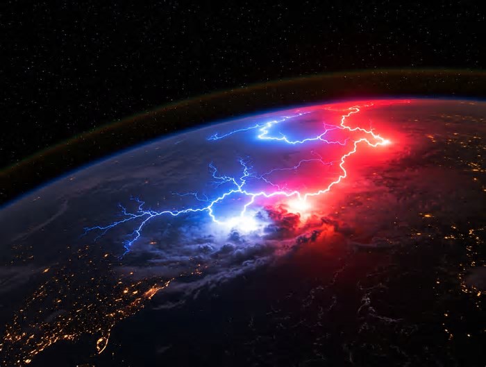 Astronauta da ISS filma raro relâmpago colorido do espaço