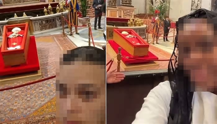 Fiéis são criticados por tirar selfies diante do caixão com o corpo do Papa Francisco