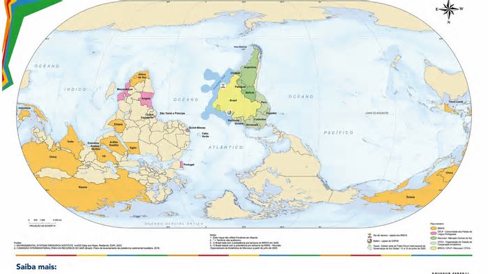 IBGE lança mapa-múndi invertido e com Brasil no centro do mundo; entenda
