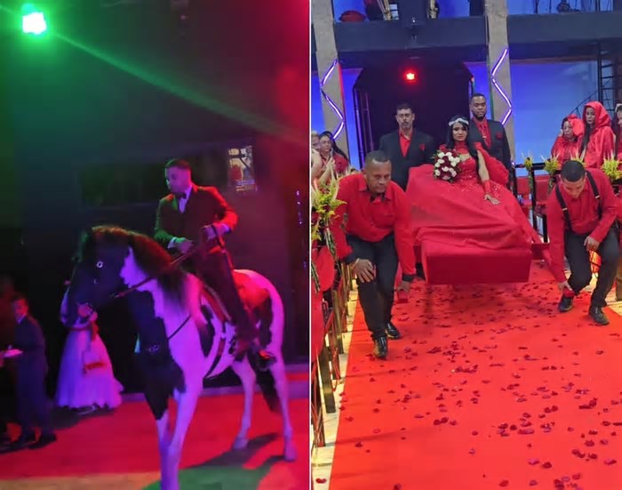 Cavalo, liteira vermelha, louvores a uma deusa: veja como foi o casamento luciferiano no RJ