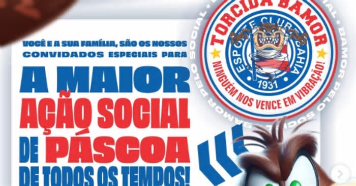 Principal organizada do Bahia, Bamor realiza ação social de páscoa neste domingo; saiba detalhes