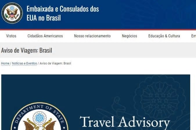 Embaixada dos EUA alerta cidadãos sobre viagens ao Brasil