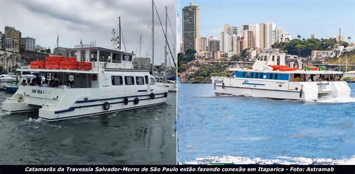 Travessia Salvador-Morro de São Paulo opera com conexão em Itaparica devido aos ventos.