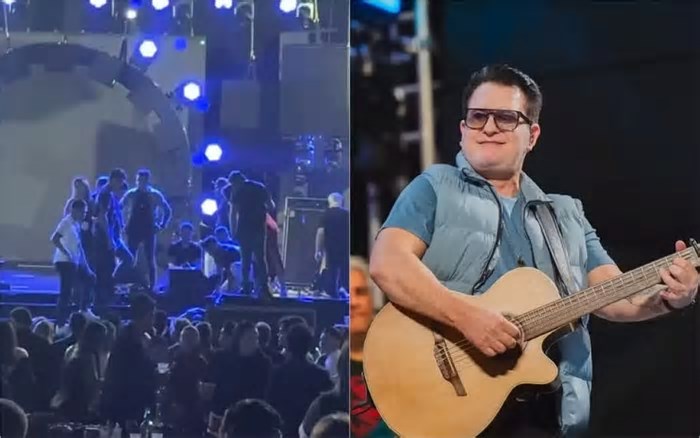 Marrone sofre queda no palco durante apresentação em Goiânia