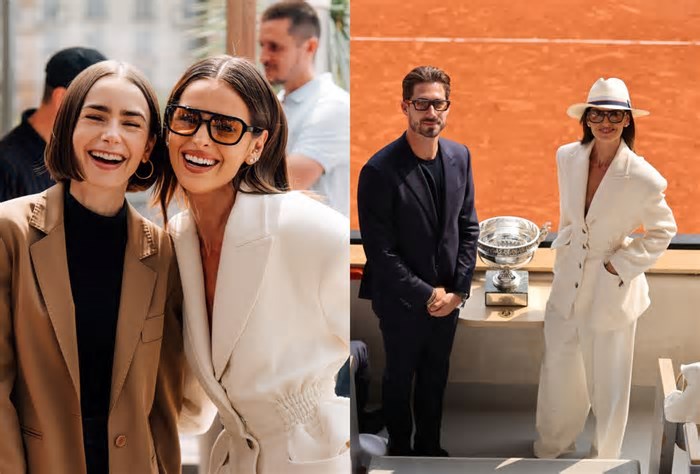 Izabel Goulart assiste à final de Roland Garros ao lado de Lily Collins e do noivo, Kevin Trapp, em Paris