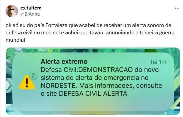 ‘Caí da cama’, ‘3ª guerra mundial’ e mais: reações e memes do teste de alerta da Defesa Civil no CE