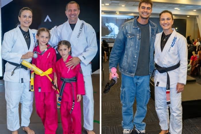 Rafael Vitti vai a graduação da filha na academia de Malvino Salvador e Kyra Gracie