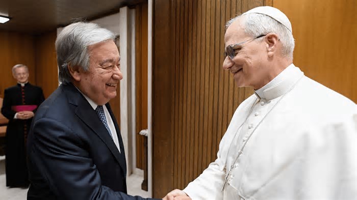 Papa Leão XIV recebe secretário-geral da ONU no Vaticano