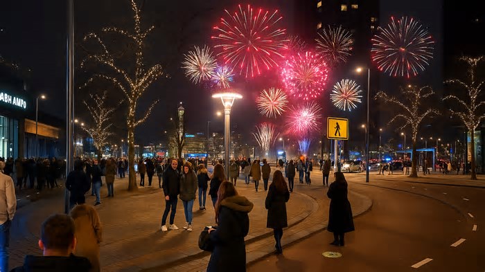 Véspera de Ano Novo 2025 na Holanda – Tour a pé com fogos de artifício em Rotterdam em 4K