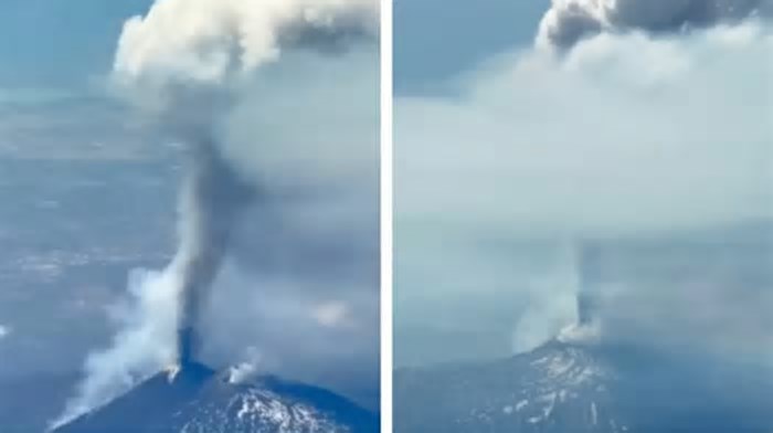 Piloto brasileiro registra erupção do vulcão Etna durante voo