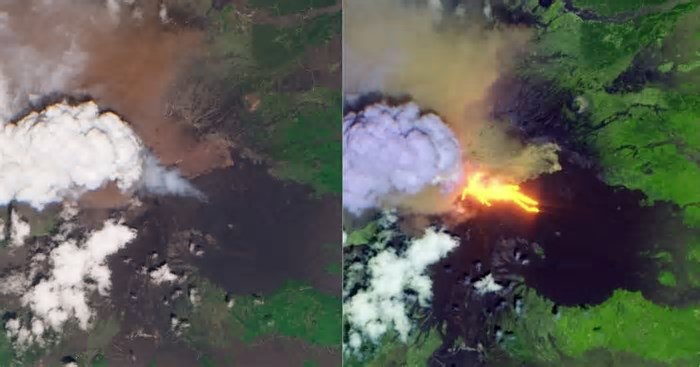 Imagem do satélite Copernicus mostra assinatura térmica do Vulcão Etna pouco depois de erupção
