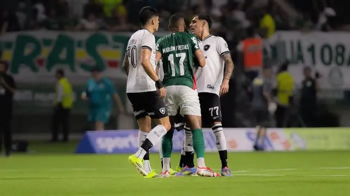 O final do jogo entre Palmeiras e Botafogo, no Allianz Parque, ficou marcado por uma confusão envolvendo Marlon Freitas.