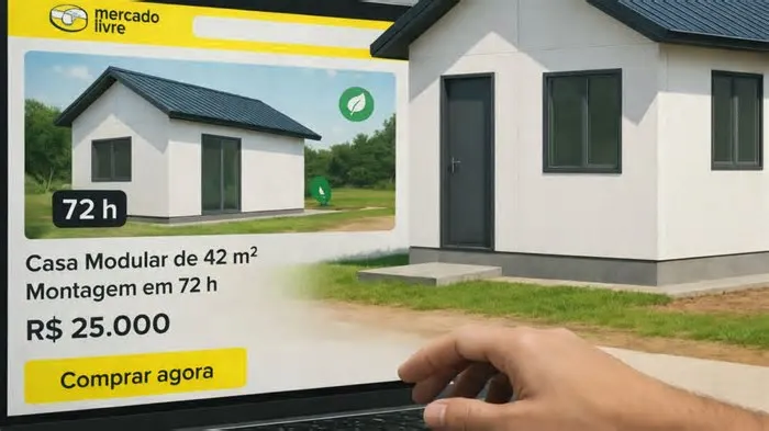 Casa modular de 42 m² por R$ 25 mil no Mercado Livre chama atenção no Brasil. Estrutura em aço LSF inclui 2 quartos, sala, ...