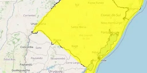 Alerta é válido para todo o estado do Rio Grande do Sul. Instituto Nacional de Meteorologia (Inmet)/Reprodução O tempo vira ...