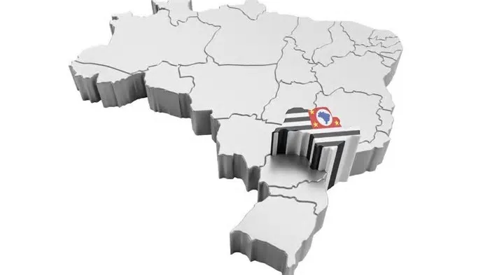 O estado de São Paulo, ilustrado em um mapa do Brasil, é o cenário para uma exploração de cidades com nomes peculiares e suas ...