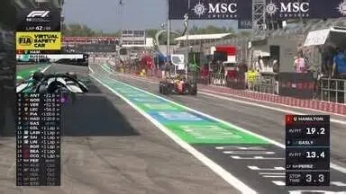 Hamilton sai dos boxes como primeiro. Gênero: Esporte. Trechos. 24 seg. Hamilton sai dos boxes como primeiro. 21 seg. Leclerc ...