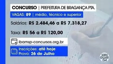 Detalhes Link Vanguarda. Inscrições para concurso público de Bragança terminam hoje (11) 52 seg. Confira a matéria completa ...