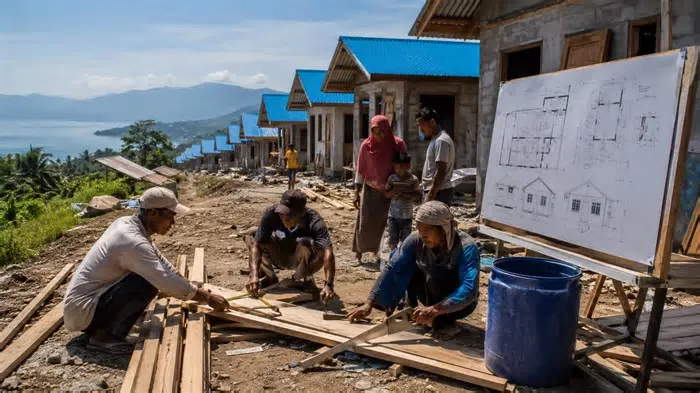 Famílias atingidas pelo terremoto e tsunami de 2018 participaram da reconstrução comunitária na Indonésia, escolheram uma ...