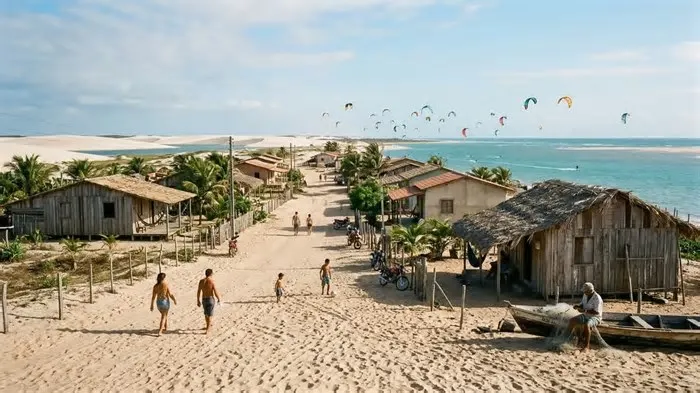 Na foz do Rio Preguiças, onde a água doce encontra o mar e as dunas começam logo ali, Atins é um povoado sem asfalto que ...