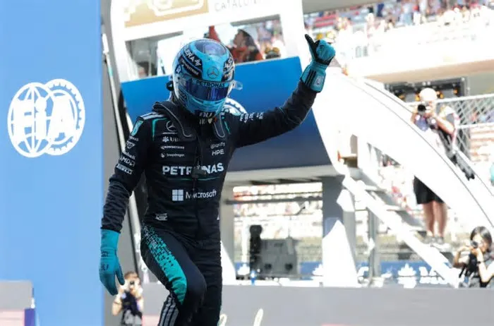 O piloto britânico George Russell, da Mercedes, vai largar da pole position no Grande Prêmio de Barcelona-Catalunha de ...